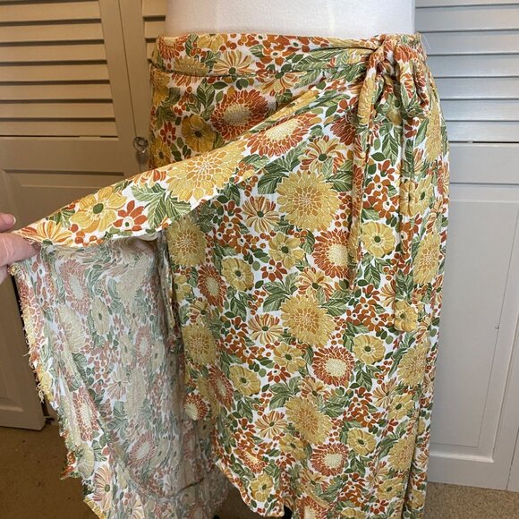 CYNTHIA ROWLEY FLORAL WRAP MIDI ASYMMETRICAL VISCOSE SKIRT - Picture 7 of 7